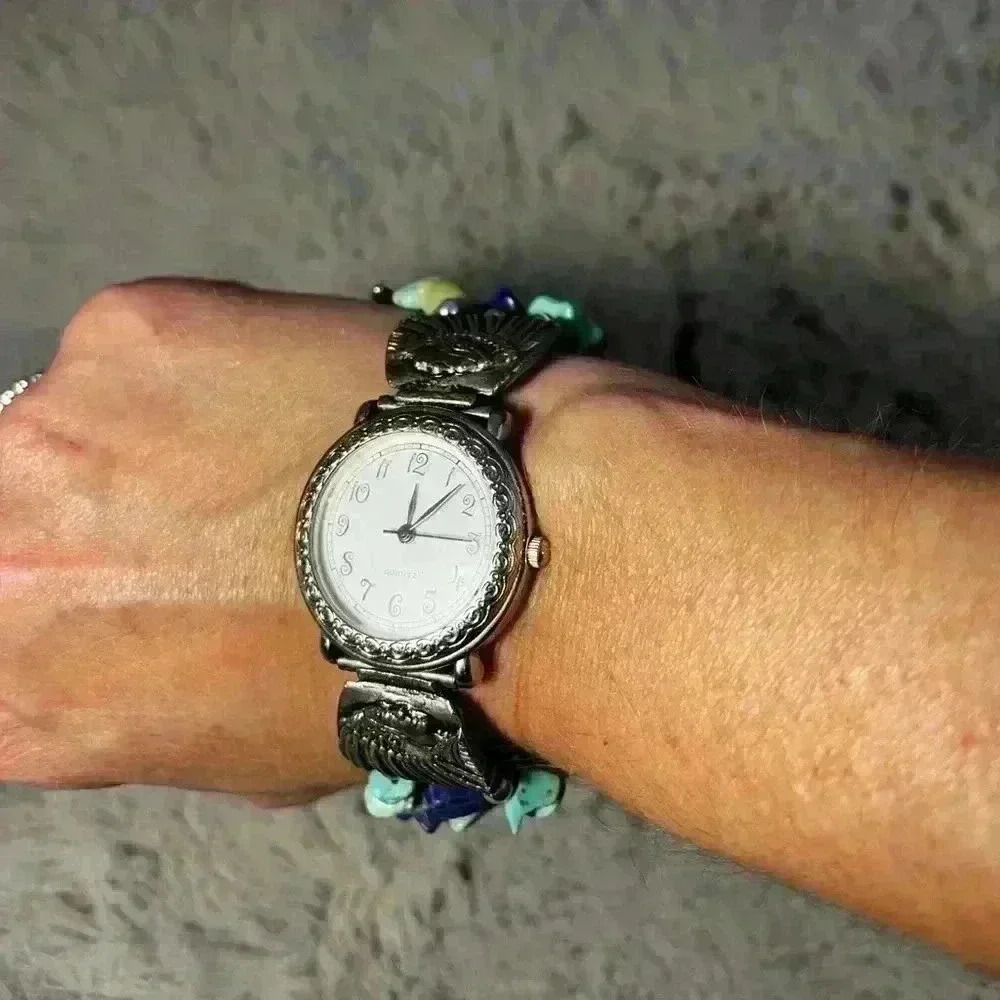 Vintage Native style pebble stone watch
